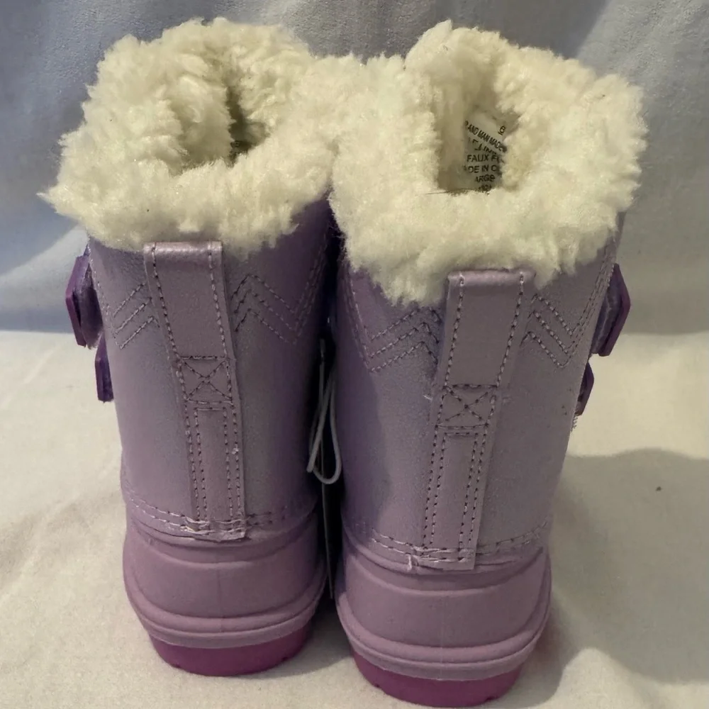 NWT Cat & Jack Iredescent Pink Snow Boots with Faux Fur Trim Sz 6T - Picture 3 of 9